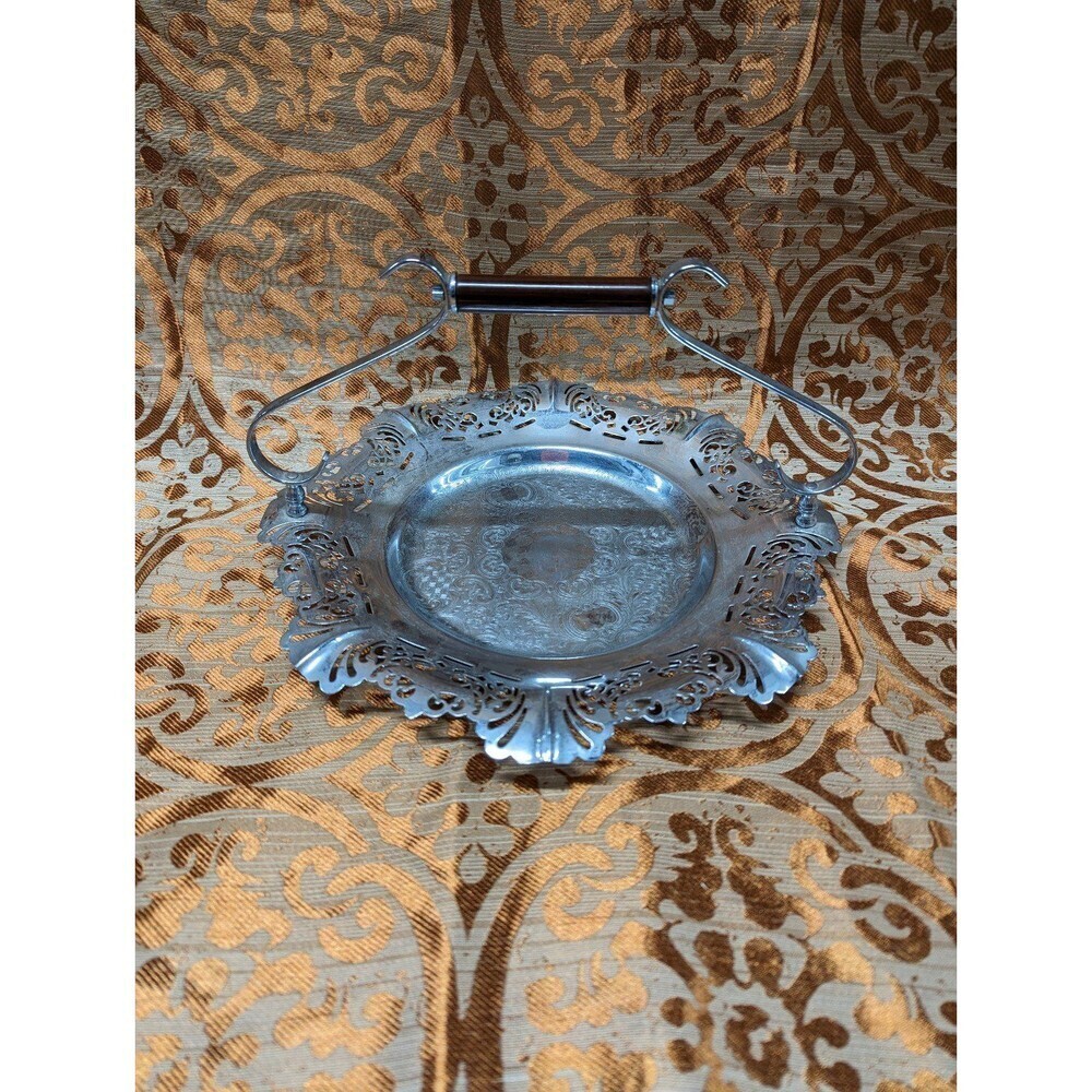 Farber‎ Bros Krome kraft Silver Cake tray with wooden handle